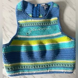 Ganni- Blue Crochet Racerback Bikini Top